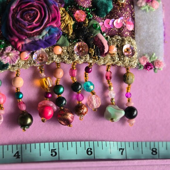 Gypsy Hand Embroidered Bracelet | Boho Tie-dye -Style Textile Cuff | Whimsical - Picture 8 of 11